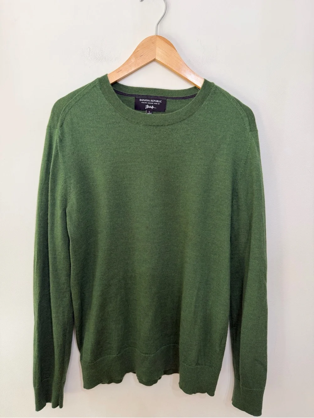 Banana Republic Crewneck Sweater Baruffa Fisherman Merino Wool Soft Green Mens L